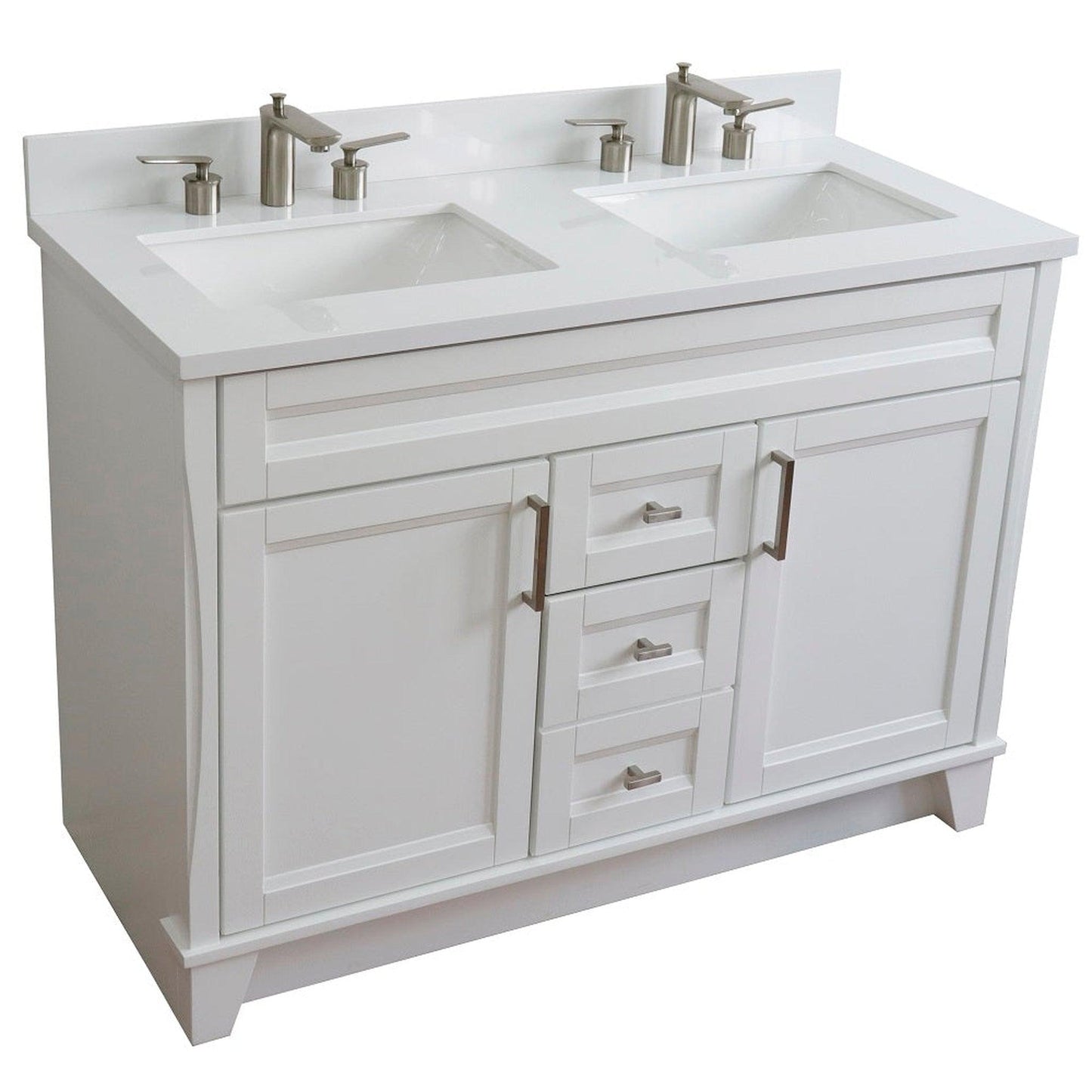 Bellaterra Home Terni 49" 2-Door 2-Drawer White Freestanding Vanity Set With Ceramic Double Undermount Rectangular Sink and White Quartz Top