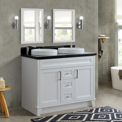 Bellaterra Home Terni 49" 2-Door 2-Drawer White Freestanding Vanity Set With Ceramic Double Vessel Sink and Black Galaxy Granite Top