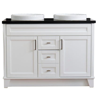 Bellaterra Home Terni 49" 2-Door 2-Drawer White Freestanding Vanity Set With Ceramic Double Vessel Sink and Black Galaxy Granite Top