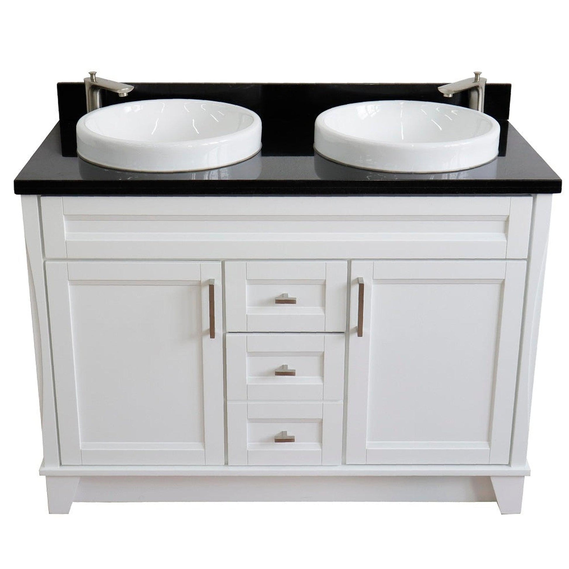 Bellaterra Home Terni 49" 2-Door 2-Drawer White Freestanding Vanity Set With Ceramic Double Vessel Sink and Black Galaxy Granite Top