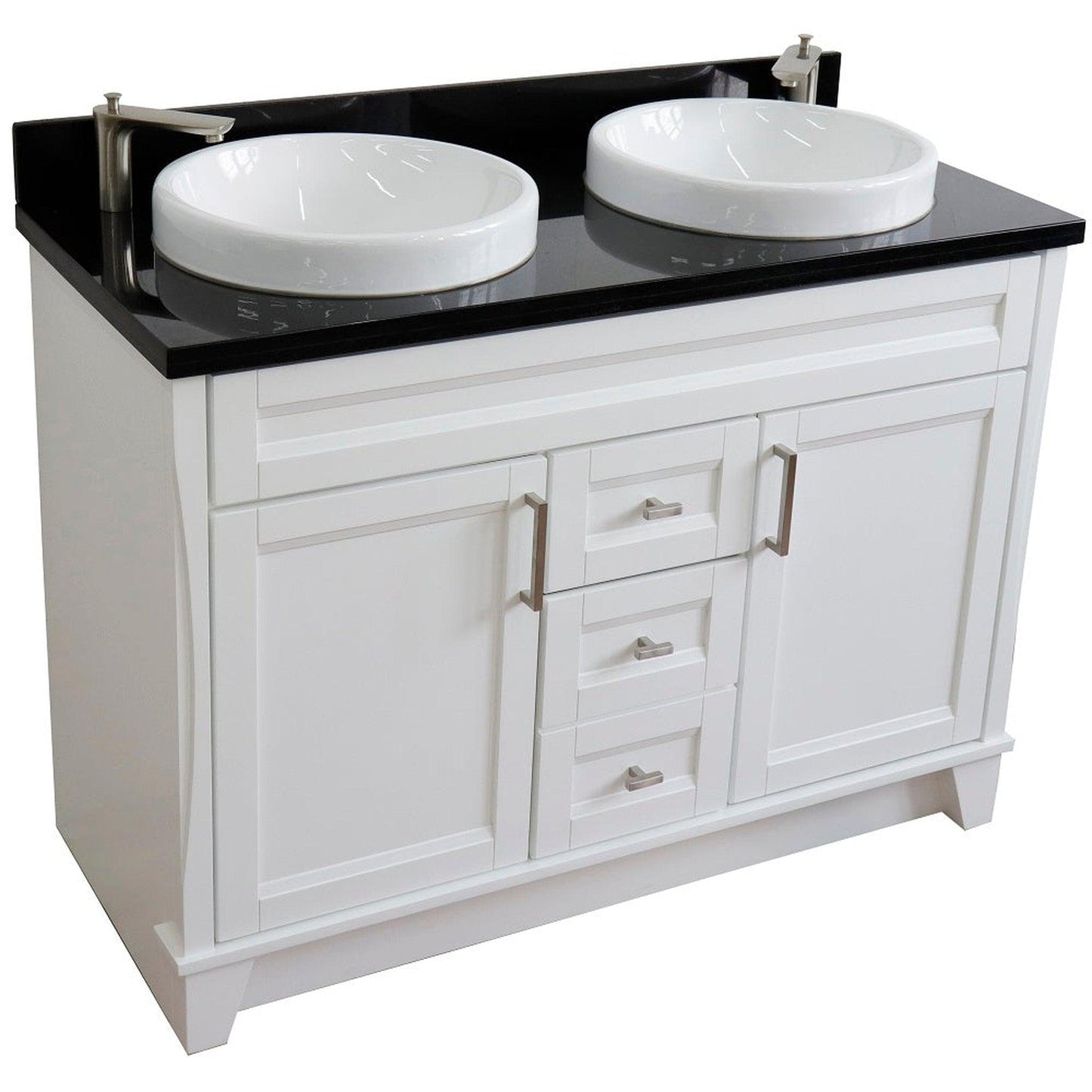 Bellaterra Home Terni 49" 2-Door 2-Drawer White Freestanding Vanity Set With Ceramic Double Vessel Sink and Black Galaxy Granite Top