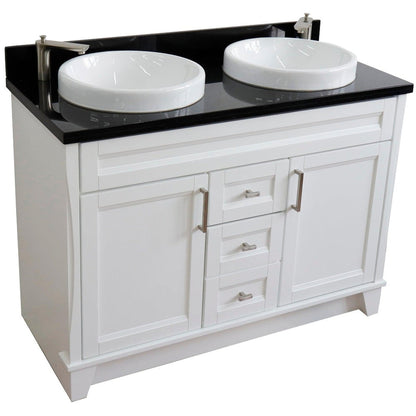 Bellaterra Home Terni 49" 2-Door 2-Drawer White Freestanding Vanity Set With Ceramic Double Vessel Sink and Black Galaxy Granite Top