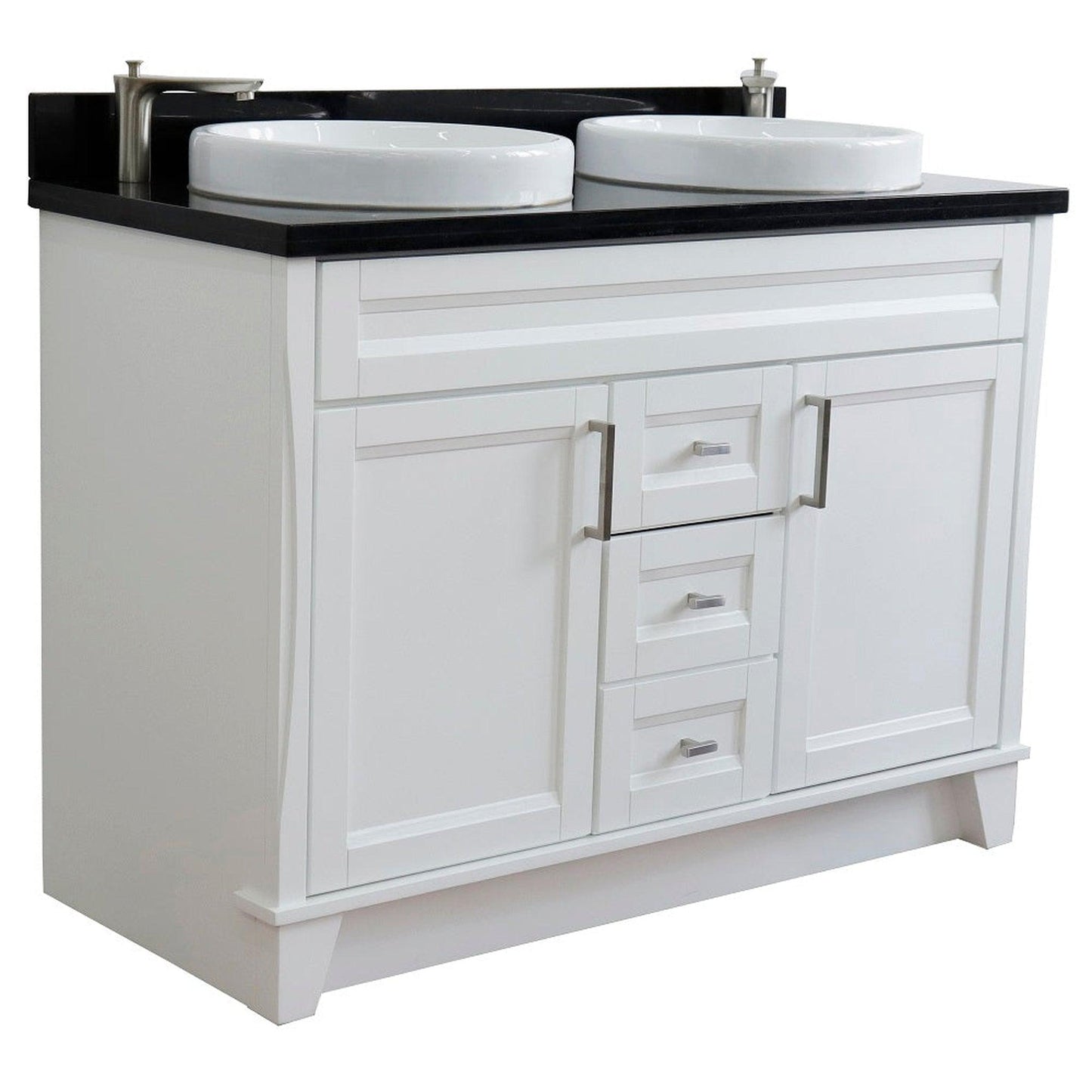 Bellaterra Home Terni 49" 2-Door 2-Drawer White Freestanding Vanity Set With Ceramic Double Vessel Sink and Black Galaxy Granite Top