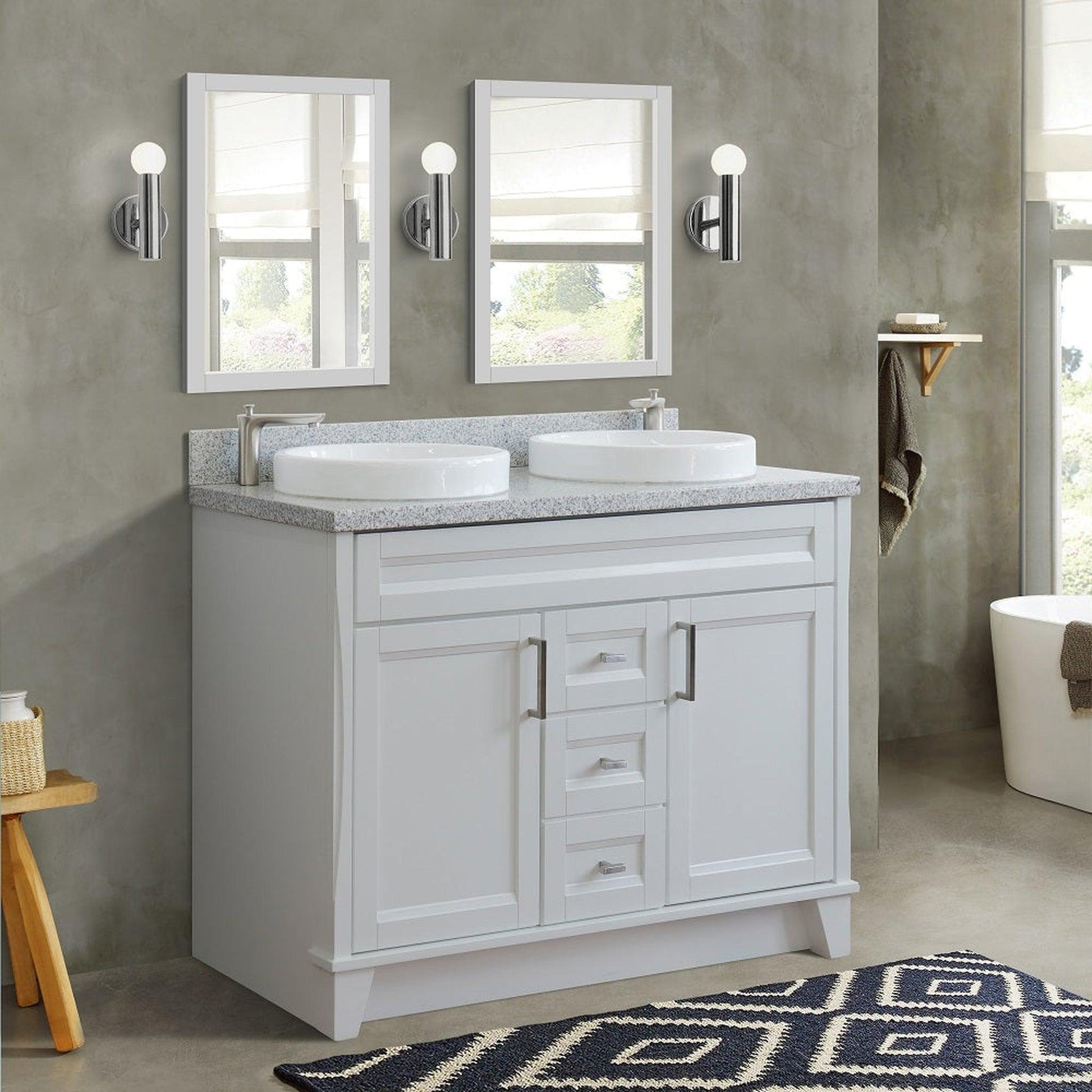 Bellaterra Home Terni 49" 2-Door 2-Drawer White Freestanding Vanity Set With Ceramic Double Vessel Sink and Gray Granite Top