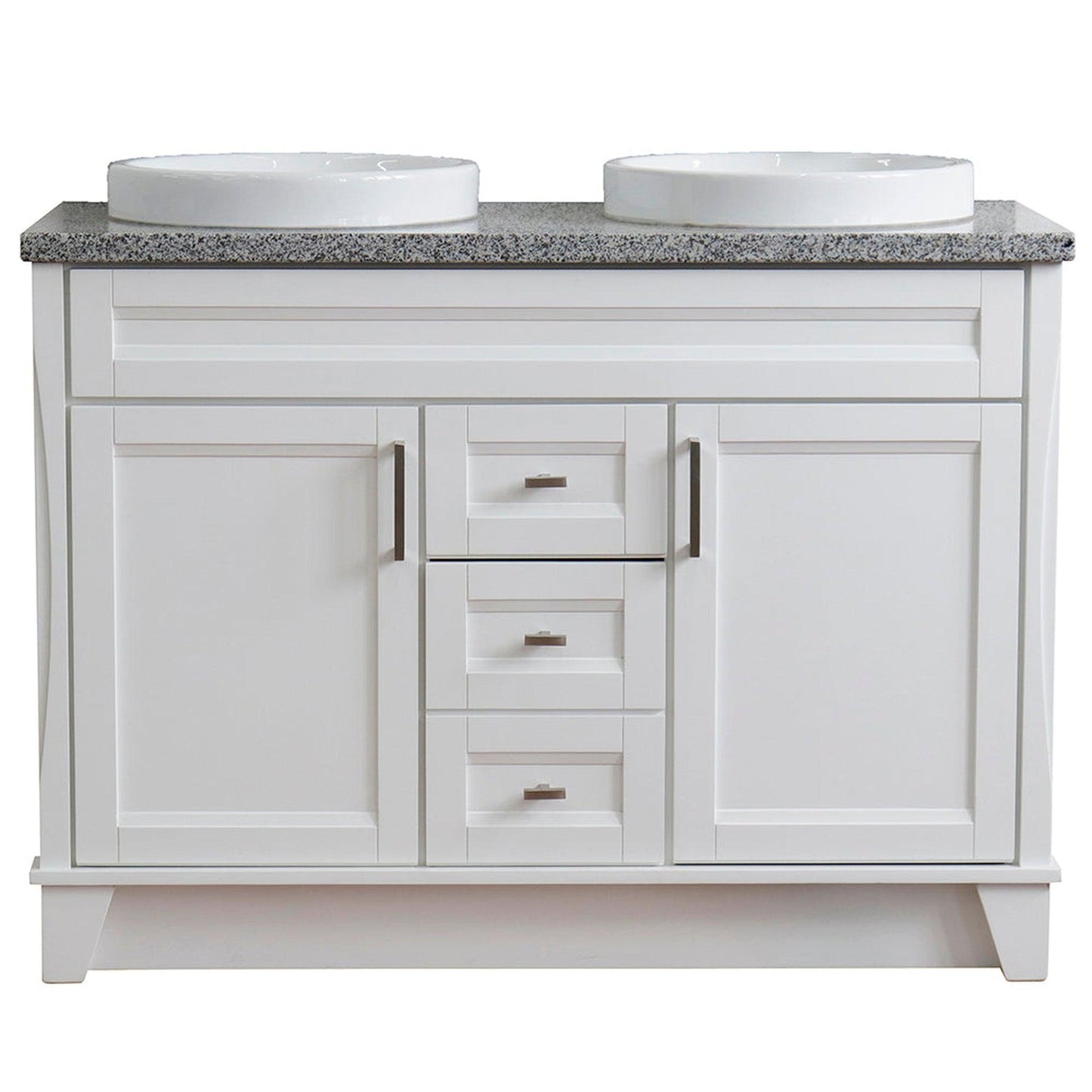 Bellaterra Home Terni 49" 2-Door 2-Drawer White Freestanding Vanity Set With Ceramic Double Vessel Sink and Gray Granite Top