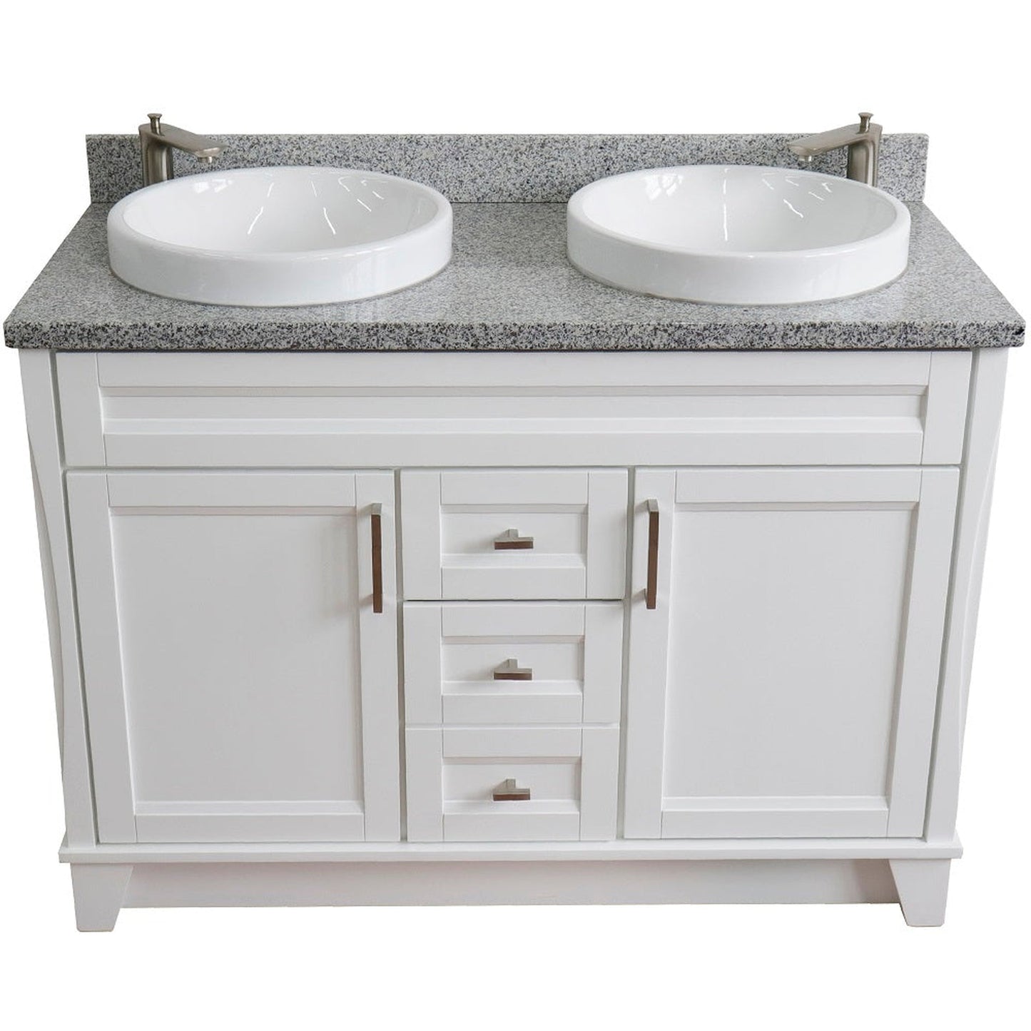 Bellaterra Home Terni 49" 2-Door 2-Drawer White Freestanding Vanity Set With Ceramic Double Vessel Sink and Gray Granite Top