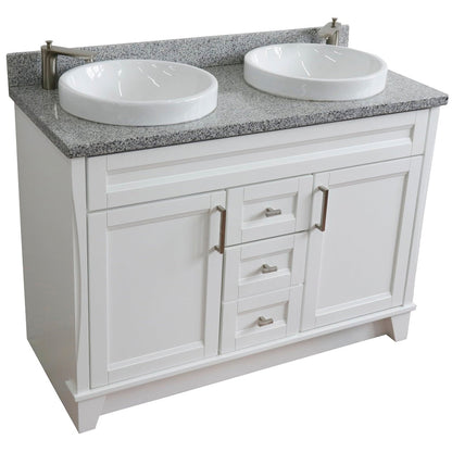 Bellaterra Home Terni 49" 2-Door 2-Drawer White Freestanding Vanity Set With Ceramic Double Vessel Sink and Gray Granite Top