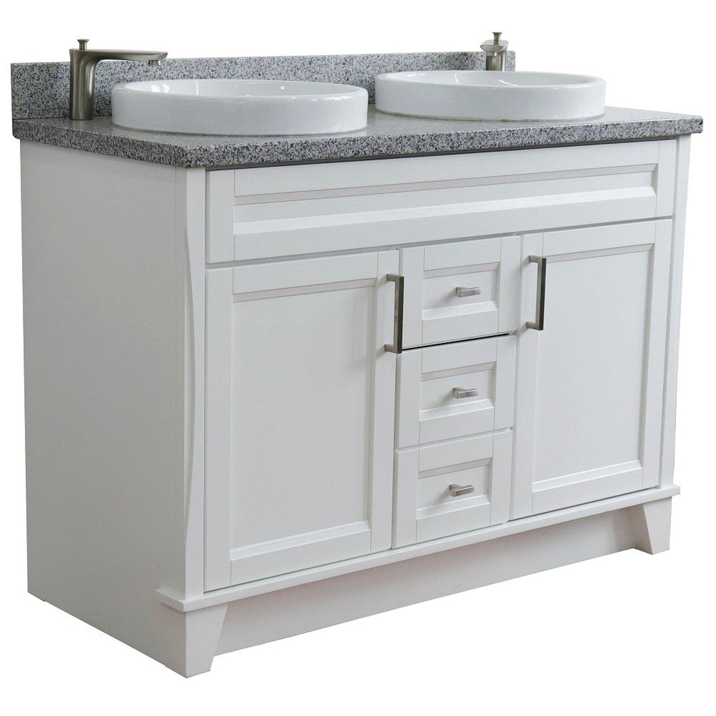 Bellaterra Home Terni 49" 2-Door 2-Drawer White Freestanding Vanity Set With Ceramic Double Vessel Sink and Gray Granite Top