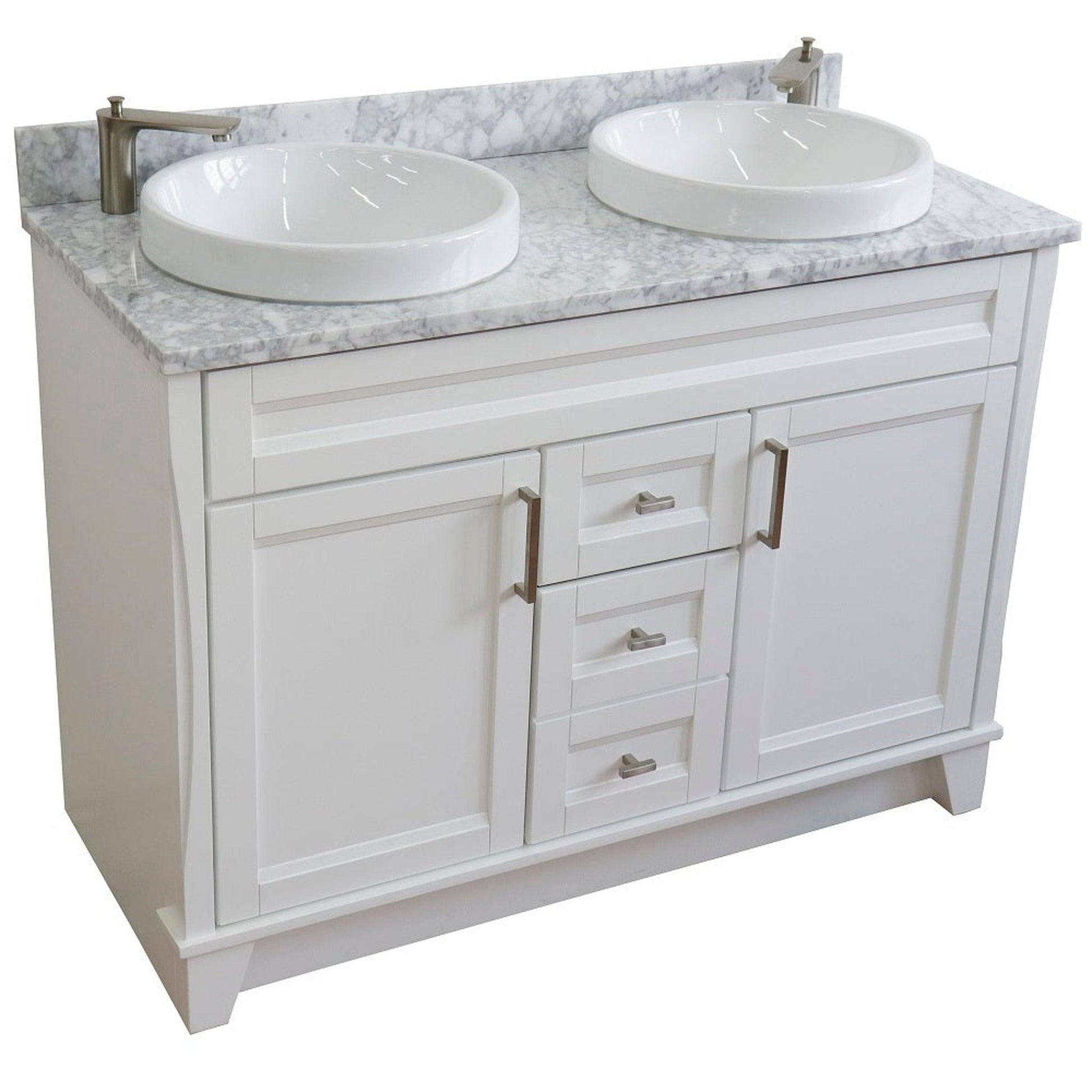 Bellaterra Home Terni 49" 2-Door 2-Drawer White Freestanding Vanity Set With Ceramic Double Vessel Sink and White Carrara Marble Top