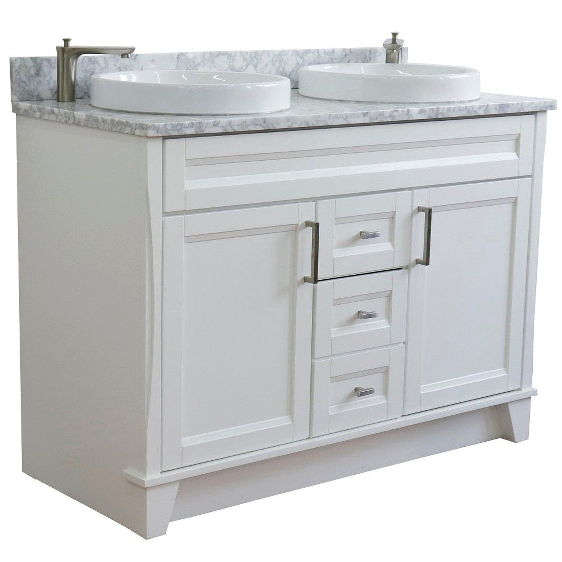 Bellaterra Home Terni 49" 2-Door 2-Drawer White Freestanding Vanity Set With Ceramic Double Vessel Sink and White Carrara Marble Top