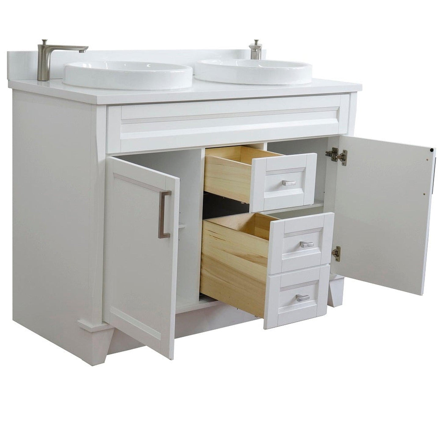 Bellaterra Home Terni 49" 2-Door 2-Drawer White Freestanding Vanity Set With Ceramic Double Vessel Sink and White Quartz Top