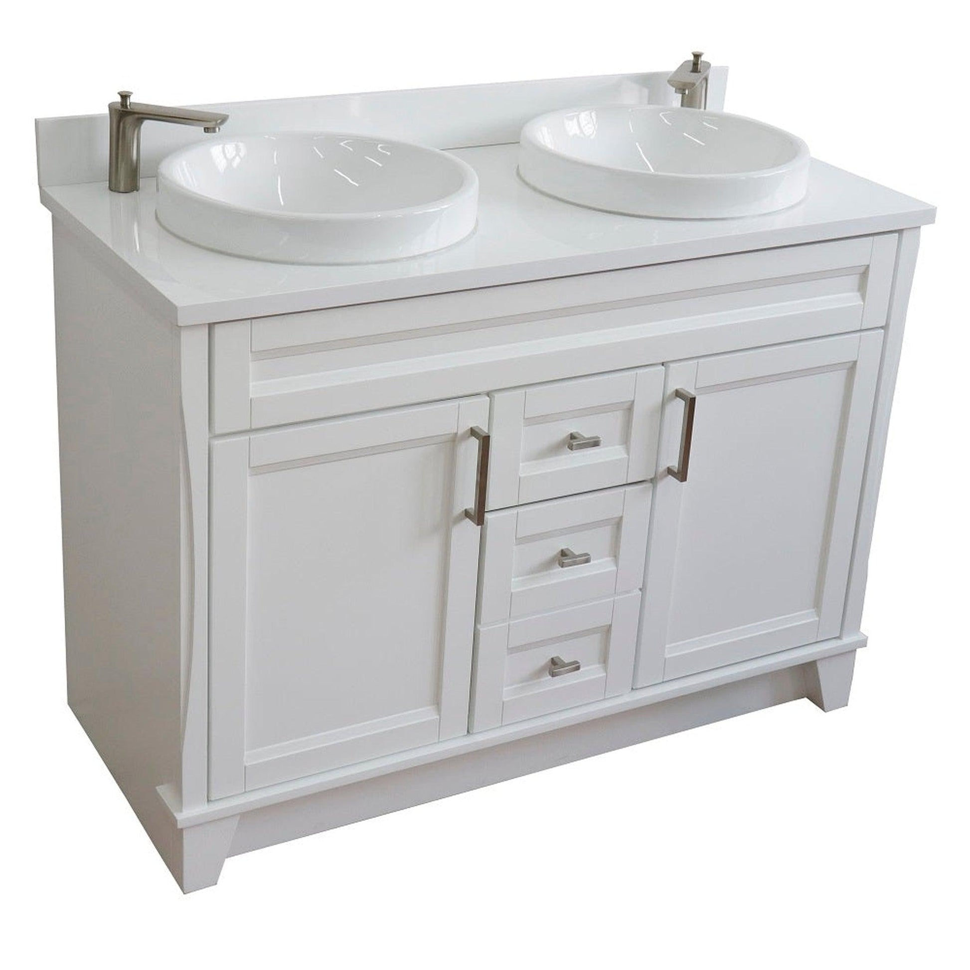 Bellaterra Home Terni 49" 2-Door 2-Drawer White Freestanding Vanity Set With Ceramic Double Vessel Sink and White Quartz Top