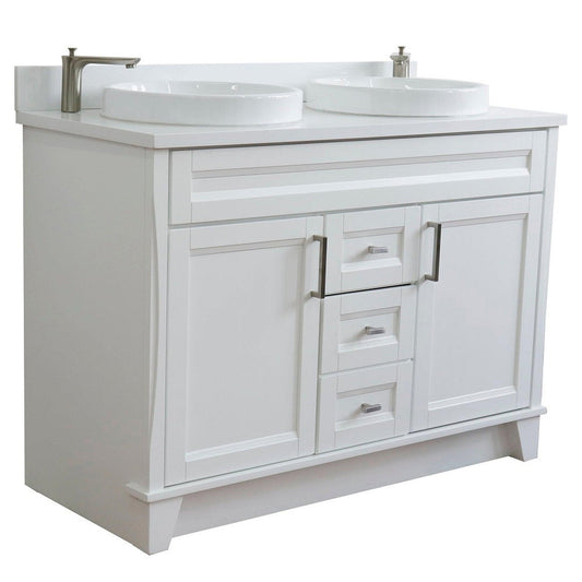 Bellaterra Home Terni 49" 2-Door 2-Drawer White Freestanding Vanity Set With Ceramic Double Vessel Sink and White Quartz Top