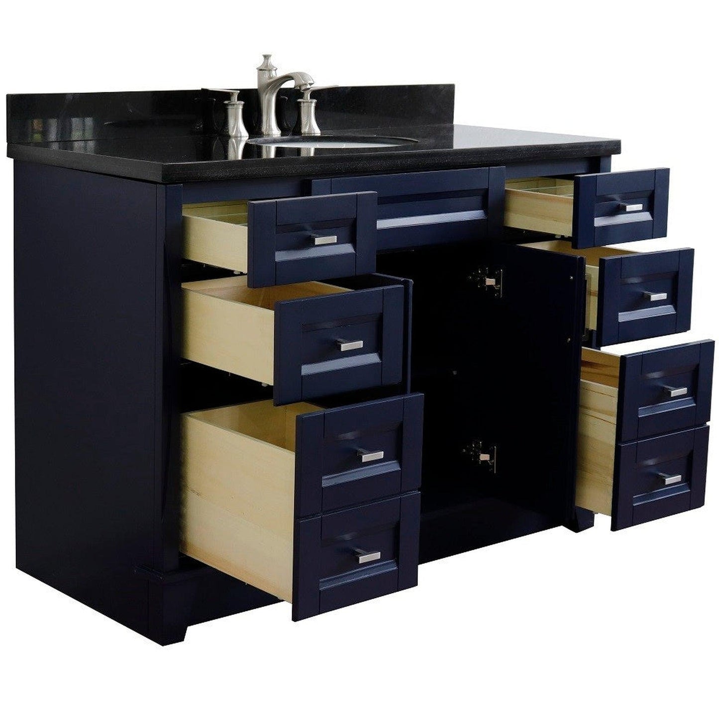 Bellaterra Home Terni 49" 2-Door 6-Drawer Blue Freestanding Vanity Set With Ceramic Undermount Oval Sink and Black Galaxy Granite Top