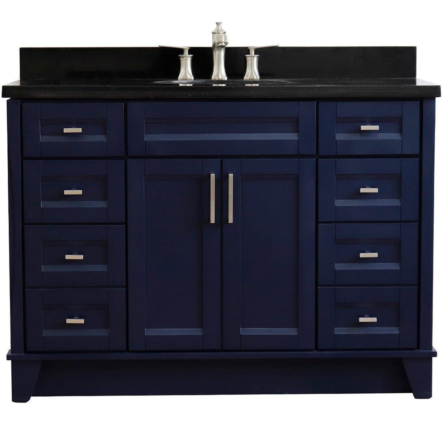 Bellaterra Home Terni 49" 2-Door 6-Drawer Blue Freestanding Vanity Set With Ceramic Undermount Oval Sink and Black Galaxy Granite Top