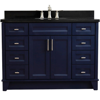 Bellaterra Home Terni 49" 2-Door 6-Drawer Blue Freestanding Vanity Set With Ceramic Undermount Oval Sink and Black Galaxy Granite Top