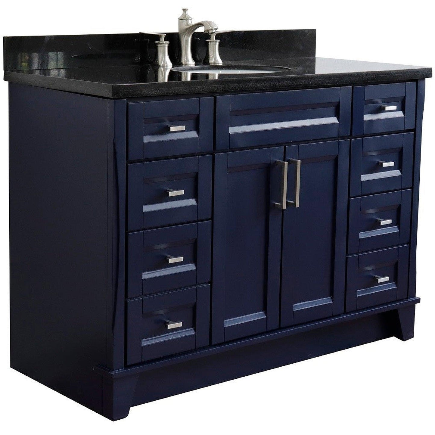 Bellaterra Home Terni 49" 2-Door 6-Drawer Blue Freestanding Vanity Set With Ceramic Undermount Oval Sink and Black Galaxy Granite Top