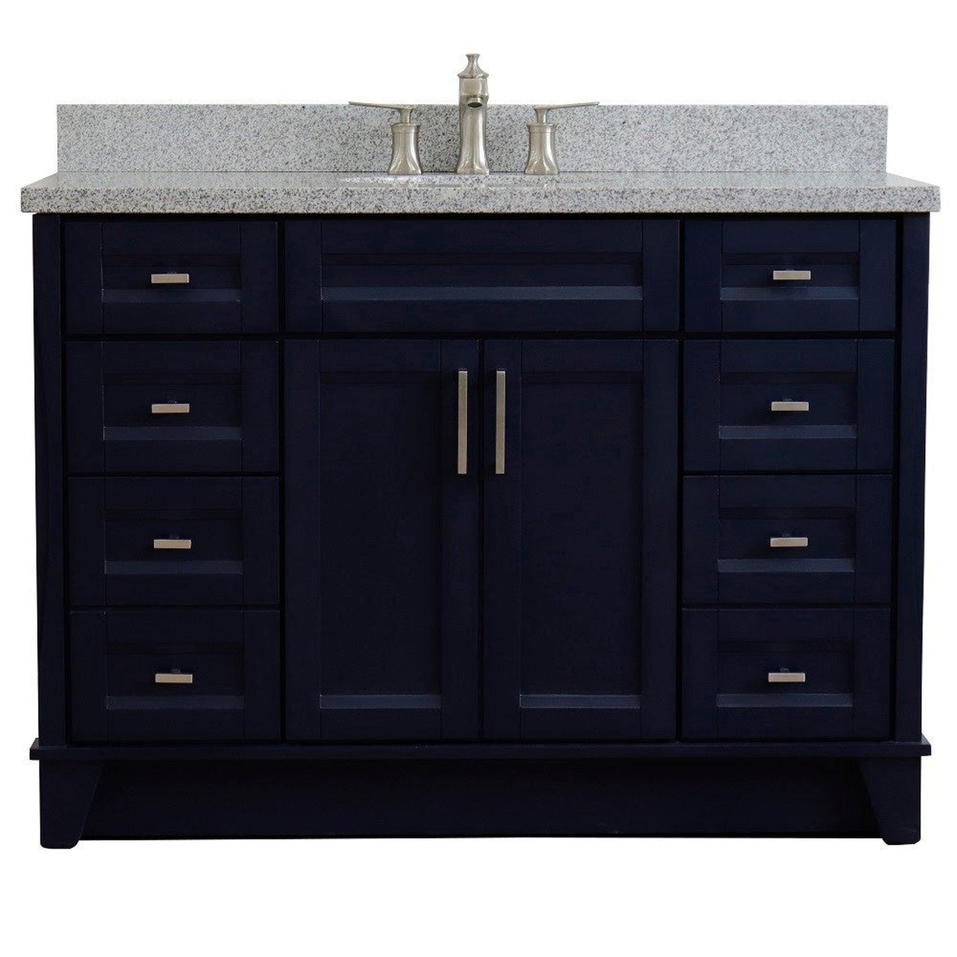 Bellaterra Home Terni 49" 2-Door 6-Drawer Blue Freestanding Vanity Set With Ceramic Undermount Oval Sink and Gray Granite Top