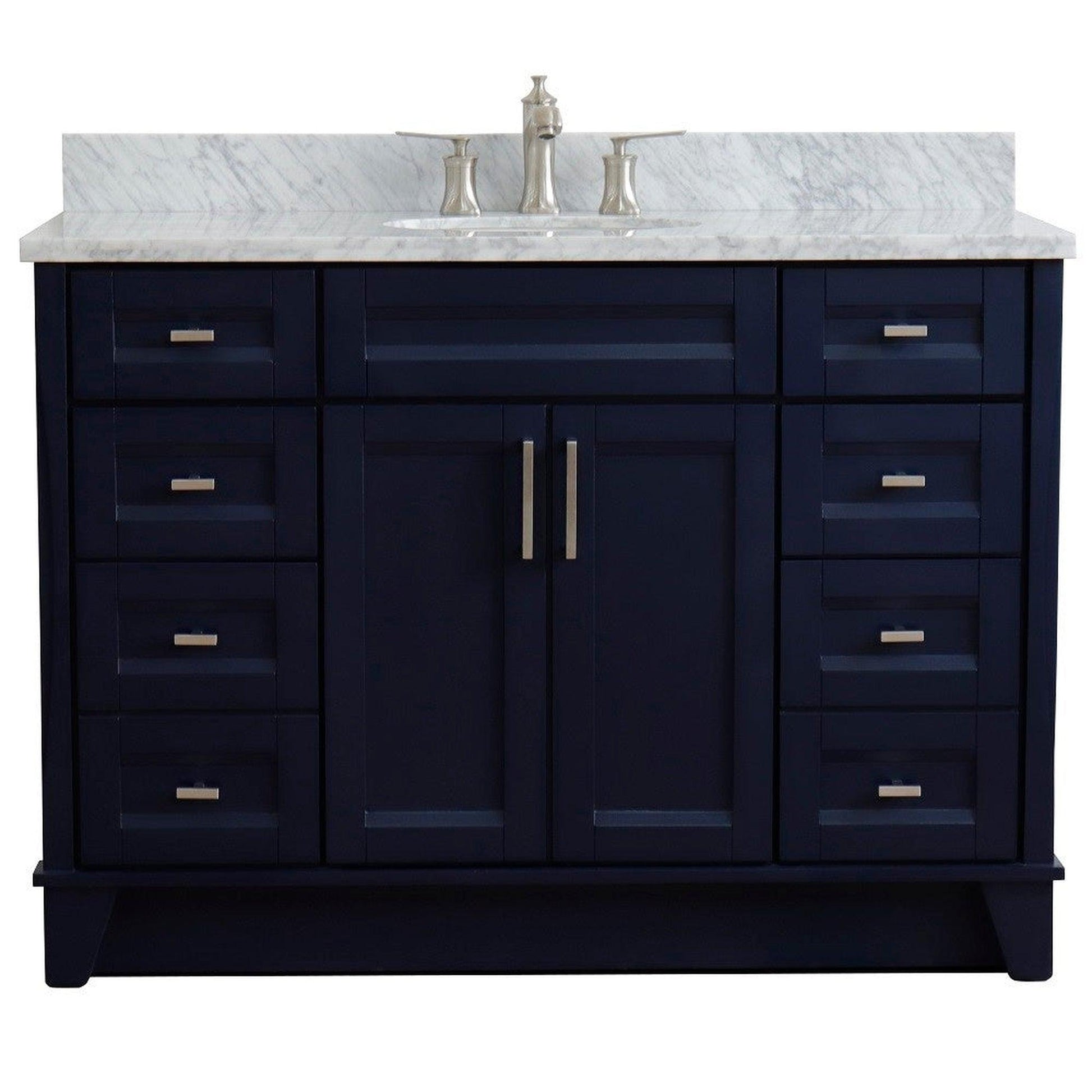 Bellaterra Home Terni 49" 2-Door 6-Drawer Blue Freestanding Vanity Set With Ceramic Undermount Oval Sink and White Carrara Marble Top