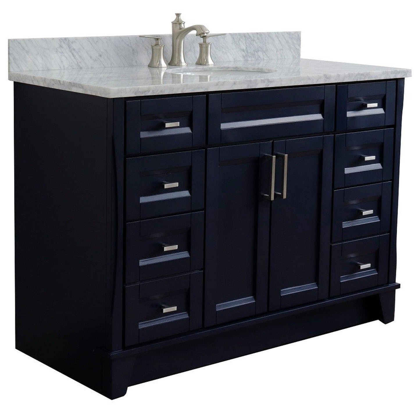 Bellaterra Home Terni 49" 2-Door 6-Drawer Blue Freestanding Vanity Set With Ceramic Undermount Oval Sink and White Carrara Marble Top