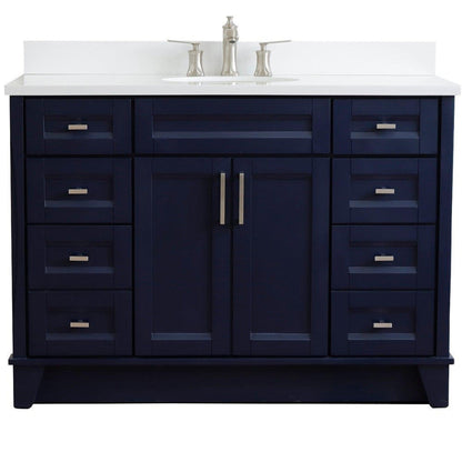 Bellaterra Home Terni 49" 2-Door 6-Drawer Blue Freestanding Vanity Set With Ceramic Undermount Oval Sink and White Quartz Top