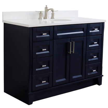 Bellaterra Home Terni 49" 2-Door 6-Drawer Blue Freestanding Vanity Set With Ceramic Undermount Oval Sink and White Quartz Top