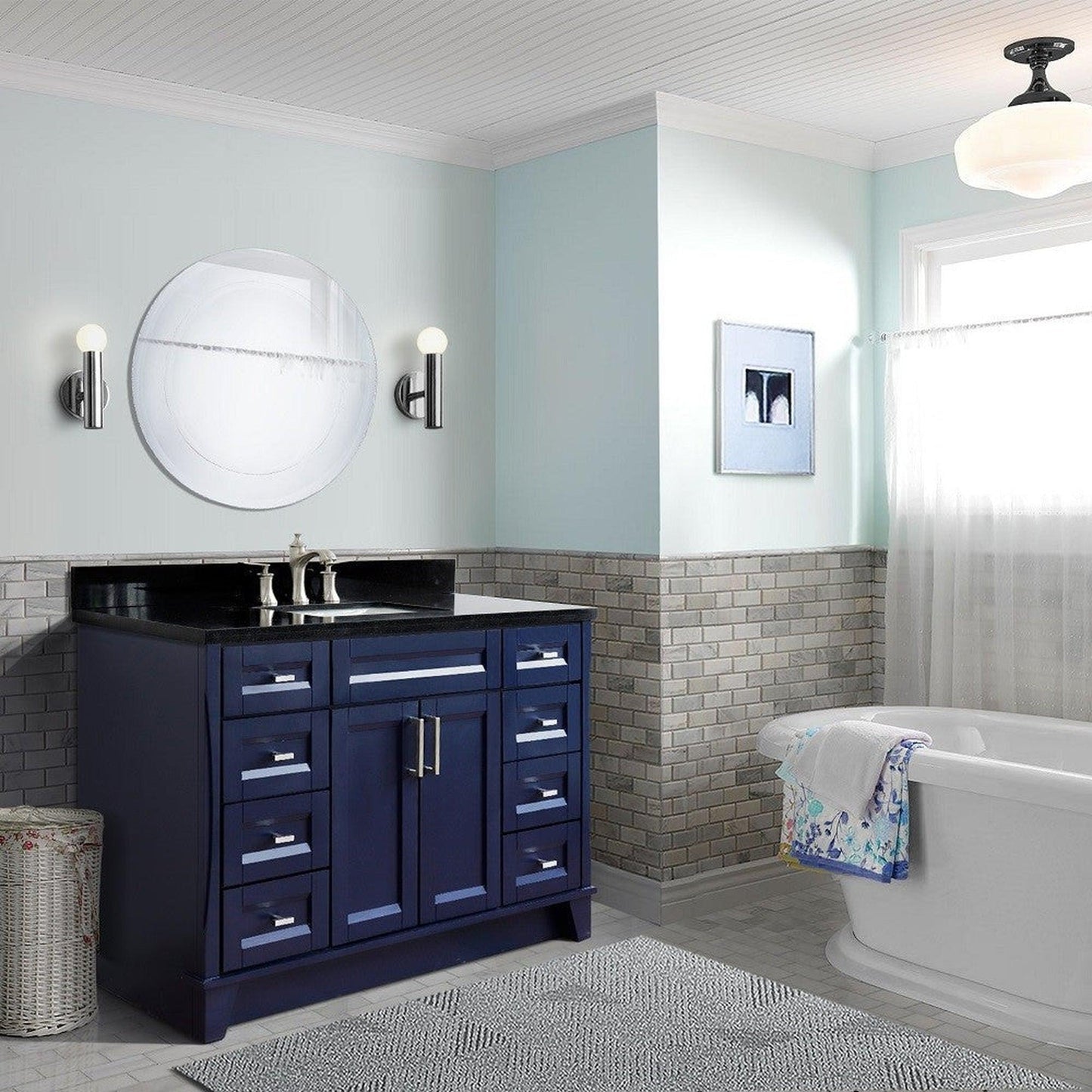 Bellaterra Home Terni 49" 2-Door 6-Drawer Blue Freestanding Vanity Set With Ceramic Undermount Rectangular Sink and Black Galaxy Granite Top