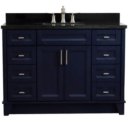 Bellaterra Home Terni 49" 2-Door 6-Drawer Blue Freestanding Vanity Set With Ceramic Undermount Rectangular Sink and Black Galaxy Granite Top