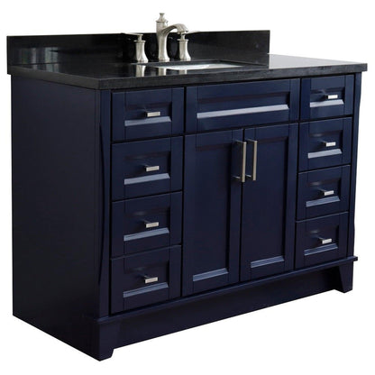 Bellaterra Home Terni 49" 2-Door 6-Drawer Blue Freestanding Vanity Set With Ceramic Undermount Rectangular Sink and Black Galaxy Granite Top