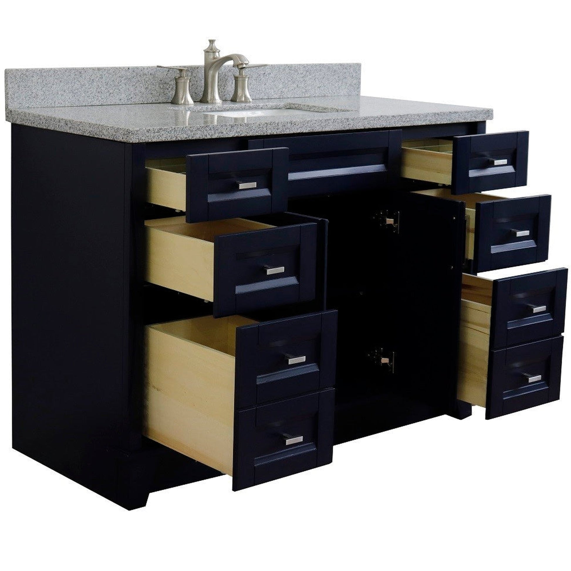 Bellaterra Home Terni 49" 2-Door 6-Drawer Blue Freestanding Vanity Set With Ceramic Undermount Rectangular Sink and Gray Granite Top