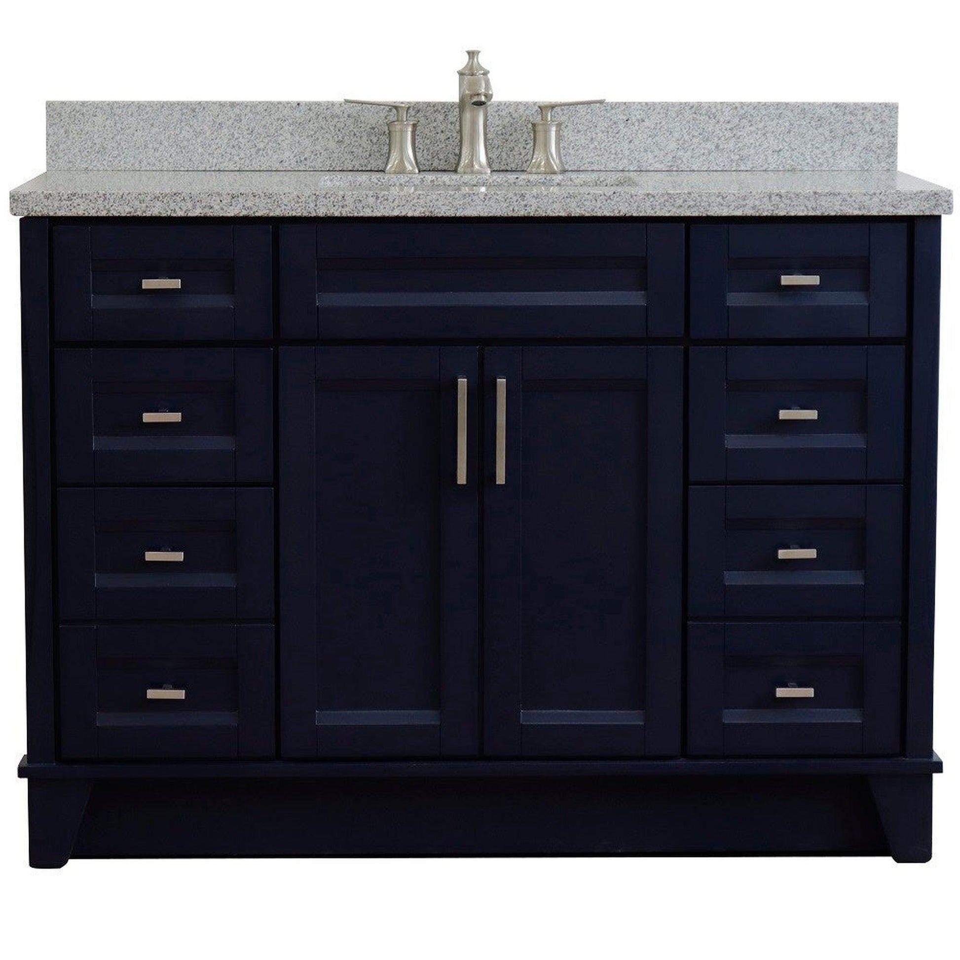 Bellaterra Home Terni 49" 2-Door 6-Drawer Blue Freestanding Vanity Set With Ceramic Undermount Rectangular Sink and Gray Granite Top