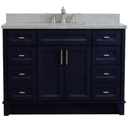 Bellaterra Home Terni 49" 2-Door 6-Drawer Blue Freestanding Vanity Set With Ceramic Undermount Rectangular Sink and Gray Granite Top