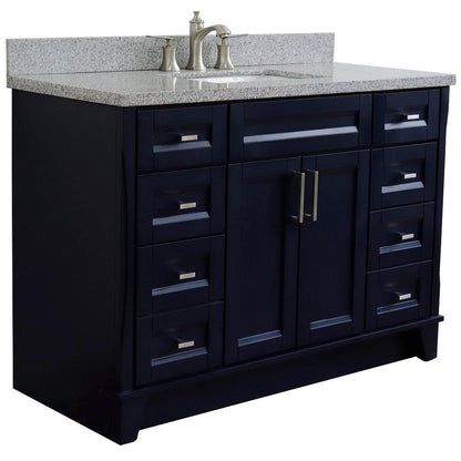 Bellaterra Home Terni 49" 2-Door 6-Drawer Blue Freestanding Vanity Set With Ceramic Undermount Rectangular Sink and Gray Granite Top