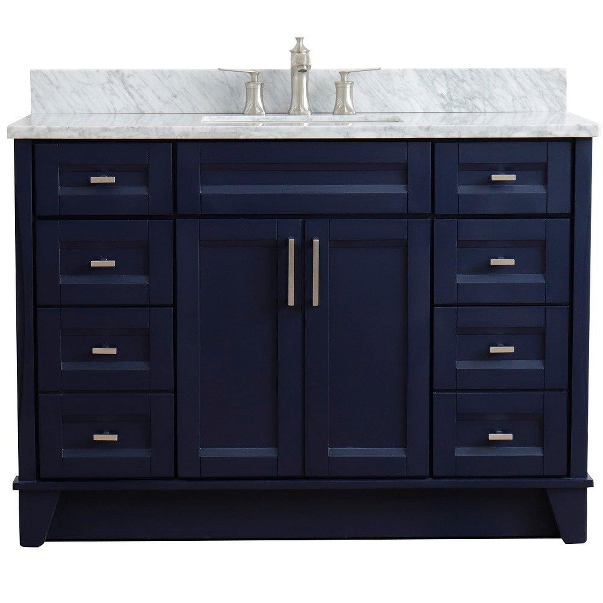 Bellaterra Home Terni 49" 2-Door 6-Drawer Blue Freestanding Vanity Set With Ceramic Undermount Rectangular Sink and White Carrara Marble Top
