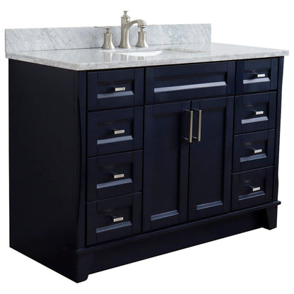 Bellaterra Home Terni 49" 2-Door 6-Drawer Blue Freestanding Vanity Set With Ceramic Undermount Rectangular Sink and White Carrara Marble Top