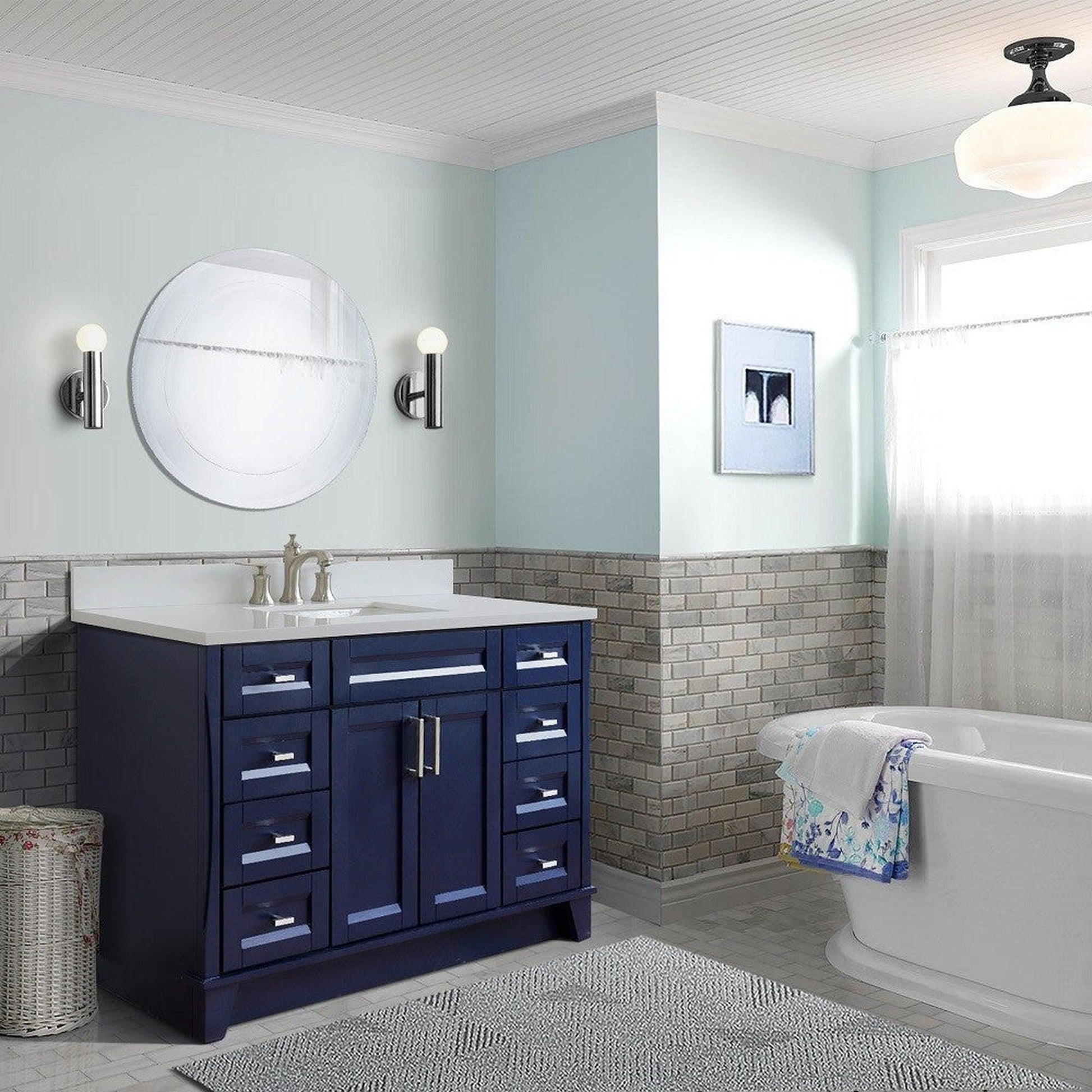 Bellaterra Home Terni 49" 2-Door 6-Drawer Blue Freestanding Vanity Set With Ceramic Undermount Rectangular Sink and White Quartz Top