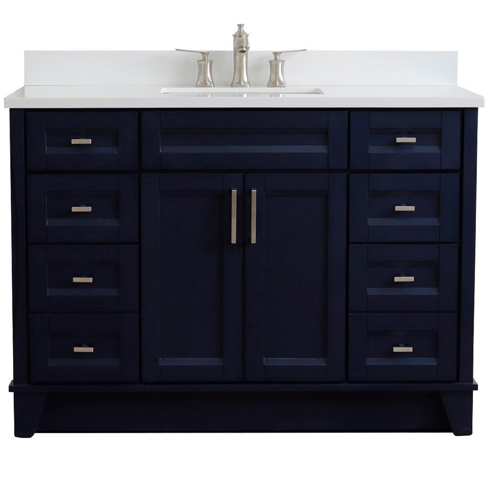 Bellaterra Home Terni 49" 2-Door 6-Drawer Blue Freestanding Vanity Set With Ceramic Undermount Rectangular Sink and White Quartz Top