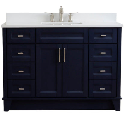 Bellaterra Home Terni 49" 2-Door 6-Drawer Blue Freestanding Vanity Set With Ceramic Undermount Rectangular Sink and White Quartz Top