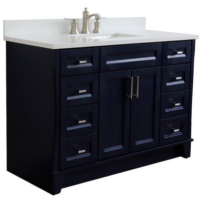 Bellaterra Home Terni 49" 2-Door 6-Drawer Blue Freestanding Vanity Set With Ceramic Undermount Rectangular Sink and White Quartz Top