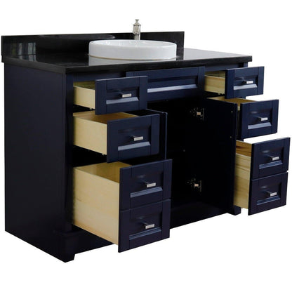 Bellaterra Home Terni 49" 2-Door 6-Drawer Blue Freestanding Vanity Set With Ceramic Vessel Sink and Black Galaxy Granite Top