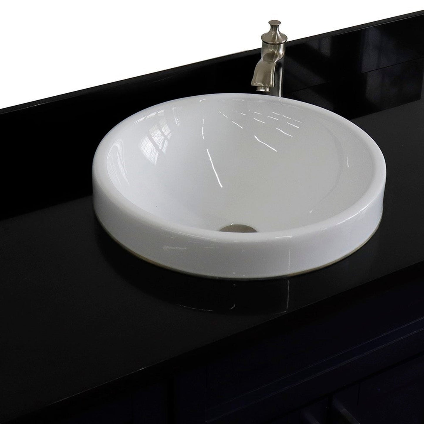 Bellaterra Home Terni 49" 2-Door 6-Drawer Blue Freestanding Vanity Set With Ceramic Vessel Sink and Black Galaxy Granite Top
