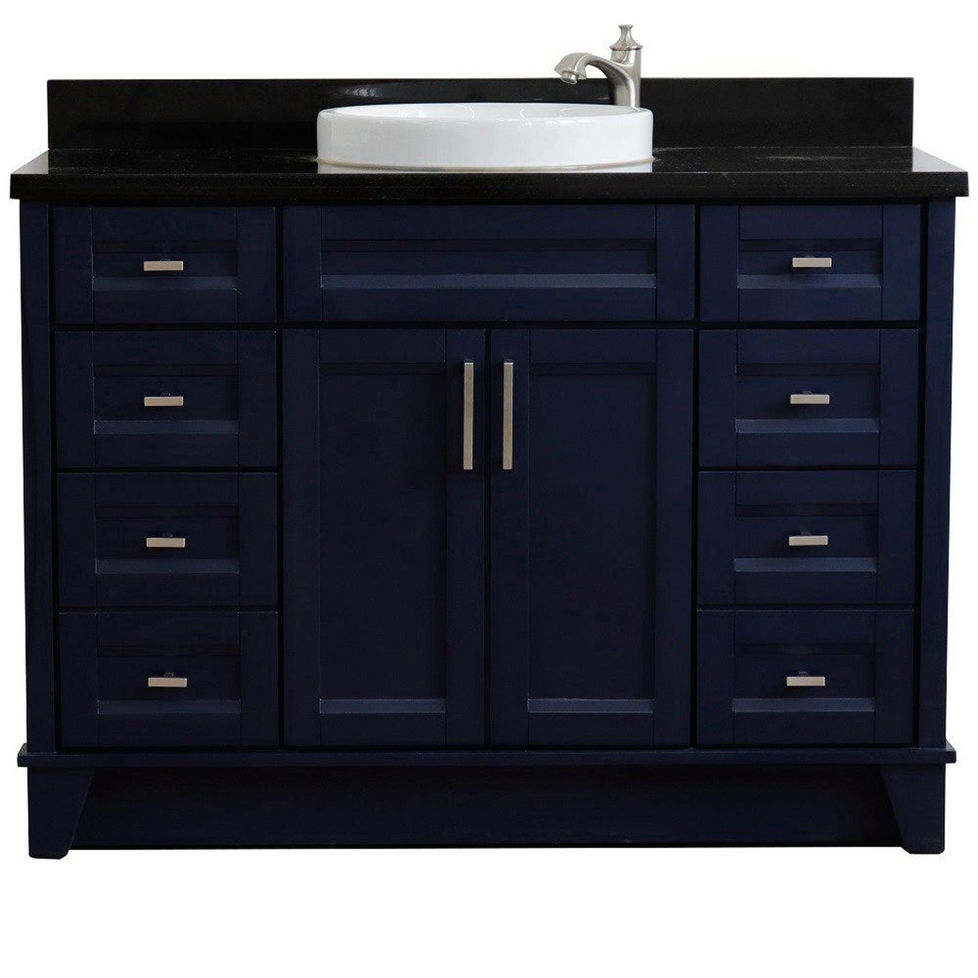 Bellaterra Home Terni 49" 2-Door 6-Drawer Blue Freestanding Vanity Set With Ceramic Vessel Sink and Black Galaxy Granite Top