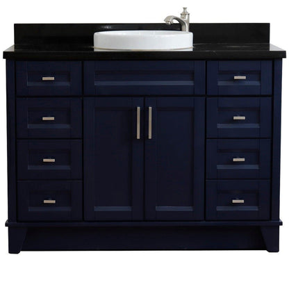 Bellaterra Home Terni 49" 2-Door 6-Drawer Blue Freestanding Vanity Set With Ceramic Vessel Sink and Black Galaxy Granite Top