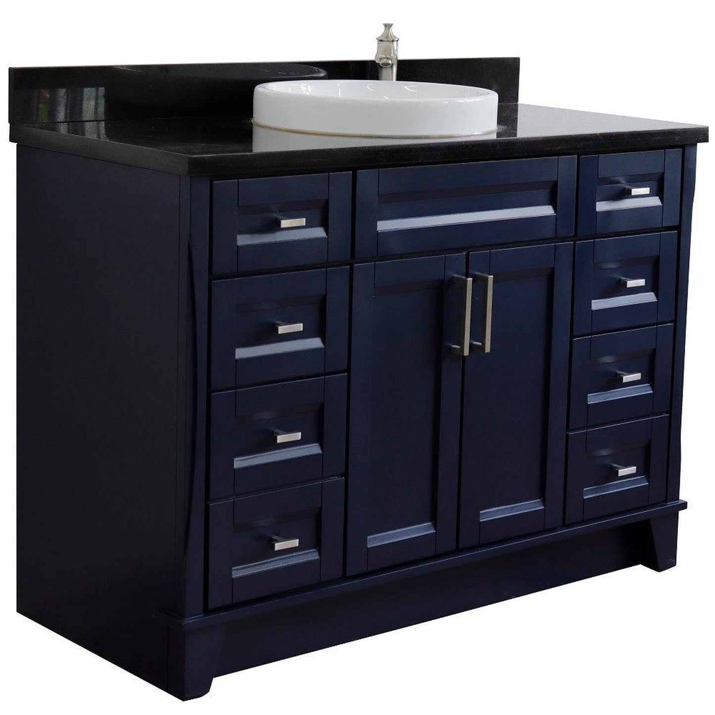 Bellaterra Home Terni 49" 2-Door 6-Drawer Blue Freestanding Vanity Set With Ceramic Vessel Sink and Black Galaxy Granite Top