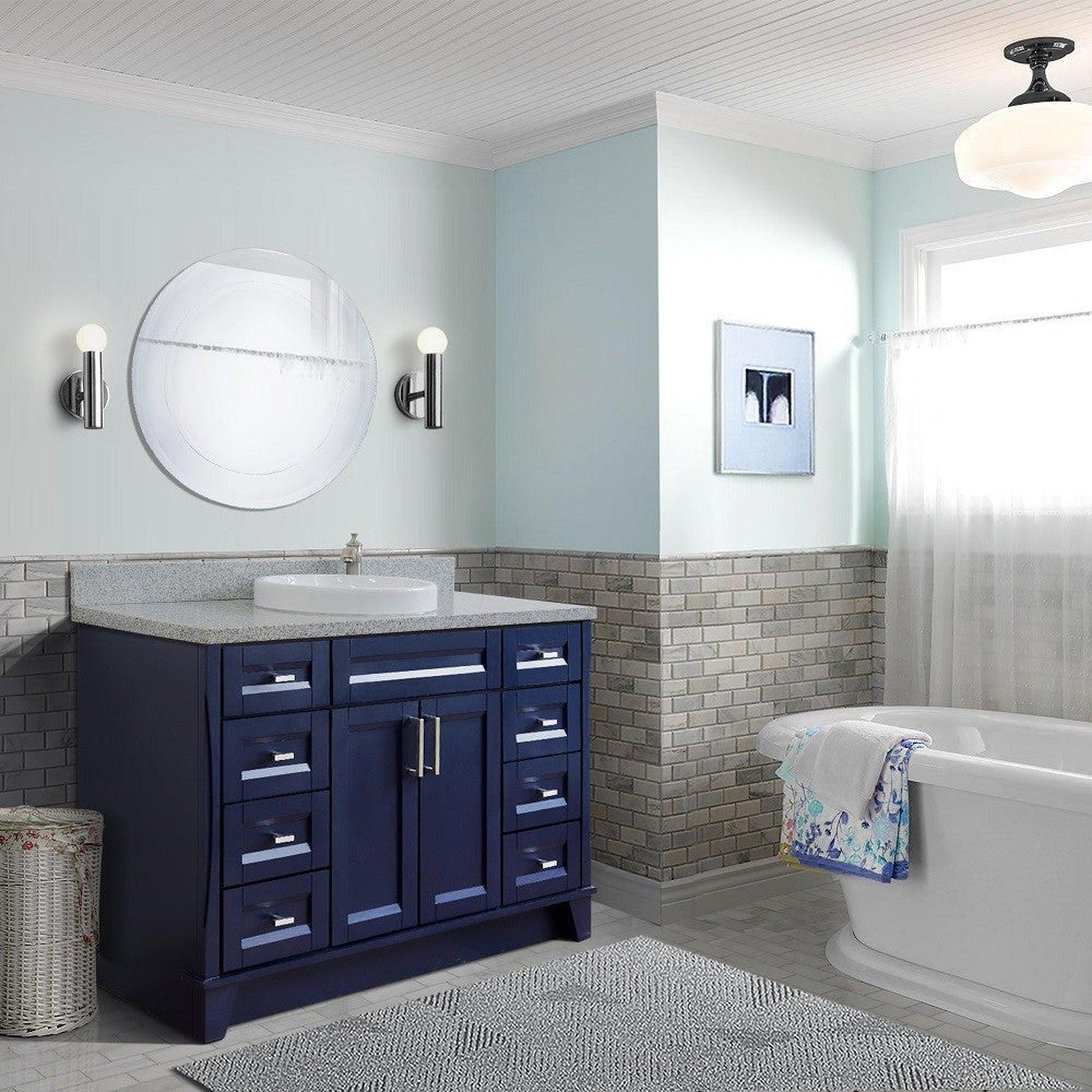 Bellaterra Home Terni 49" 2-Door 6-Drawer Blue Freestanding Vanity Set With Ceramic Vessel Sink and Gray Granite Top