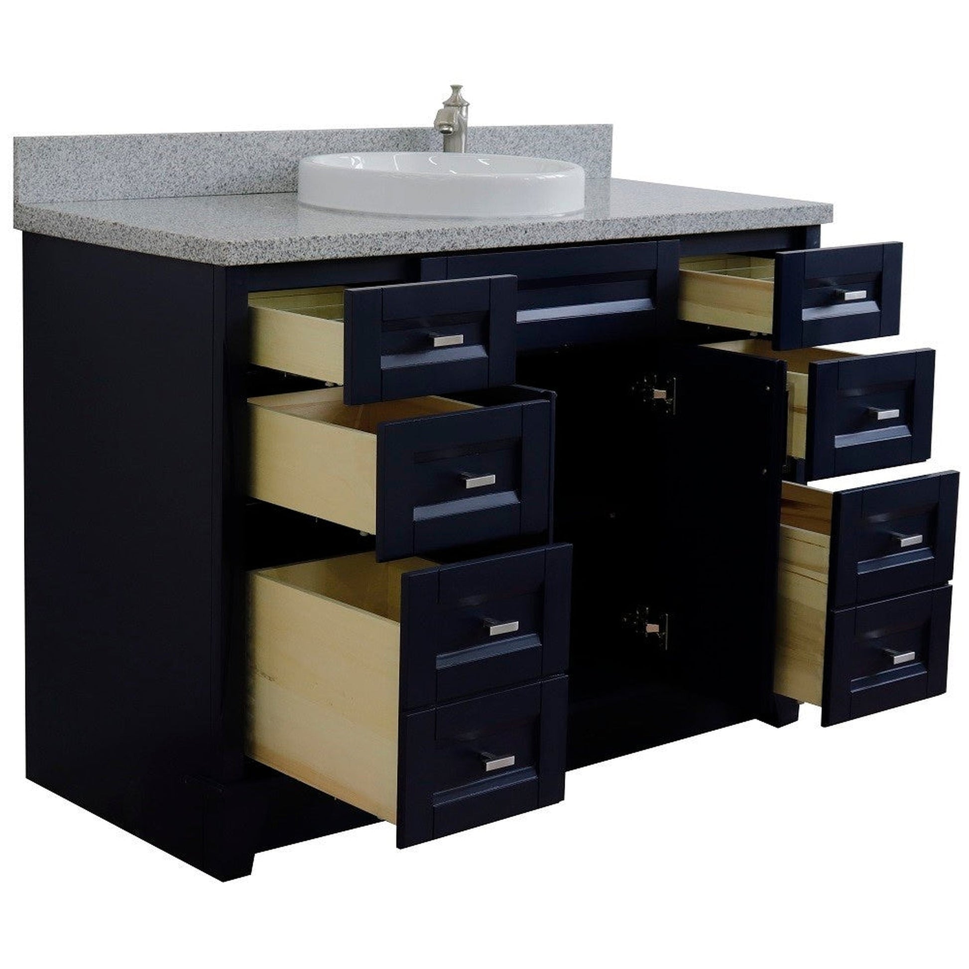 Bellaterra Home Terni 49" 2-Door 6-Drawer Blue Freestanding Vanity Set With Ceramic Vessel Sink and Gray Granite Top