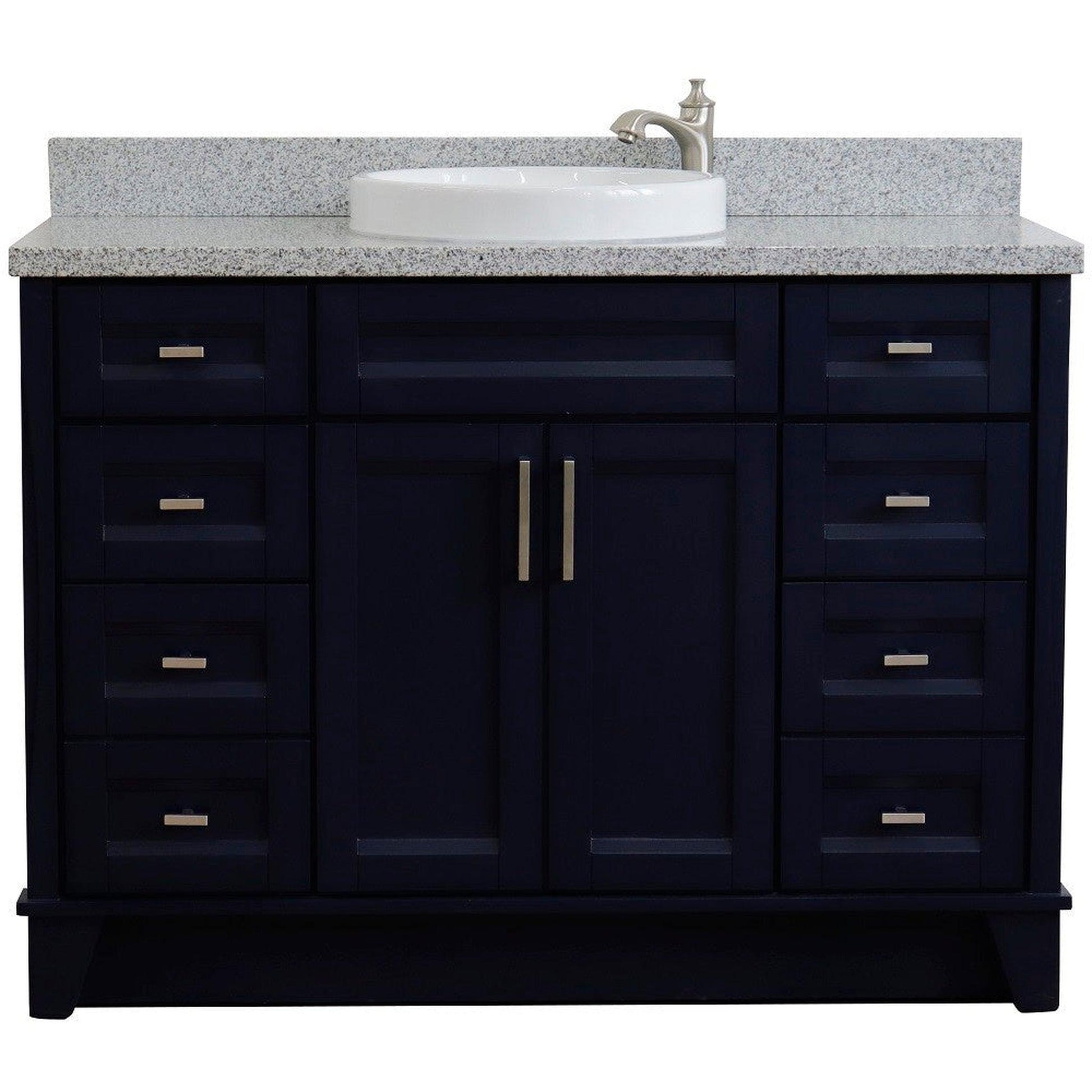 Bellaterra Home Terni 49" 2-Door 6-Drawer Blue Freestanding Vanity Set With Ceramic Vessel Sink and Gray Granite Top