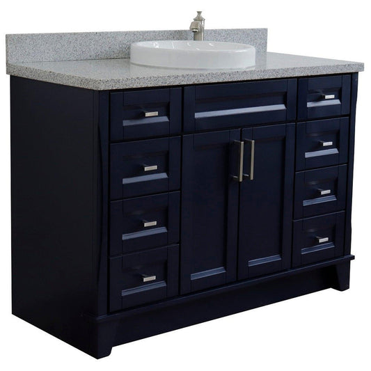 Bellaterra Home Terni 49" 2-Door 6-Drawer Blue Freestanding Vanity Set With Ceramic Vessel Sink and Gray Granite Top