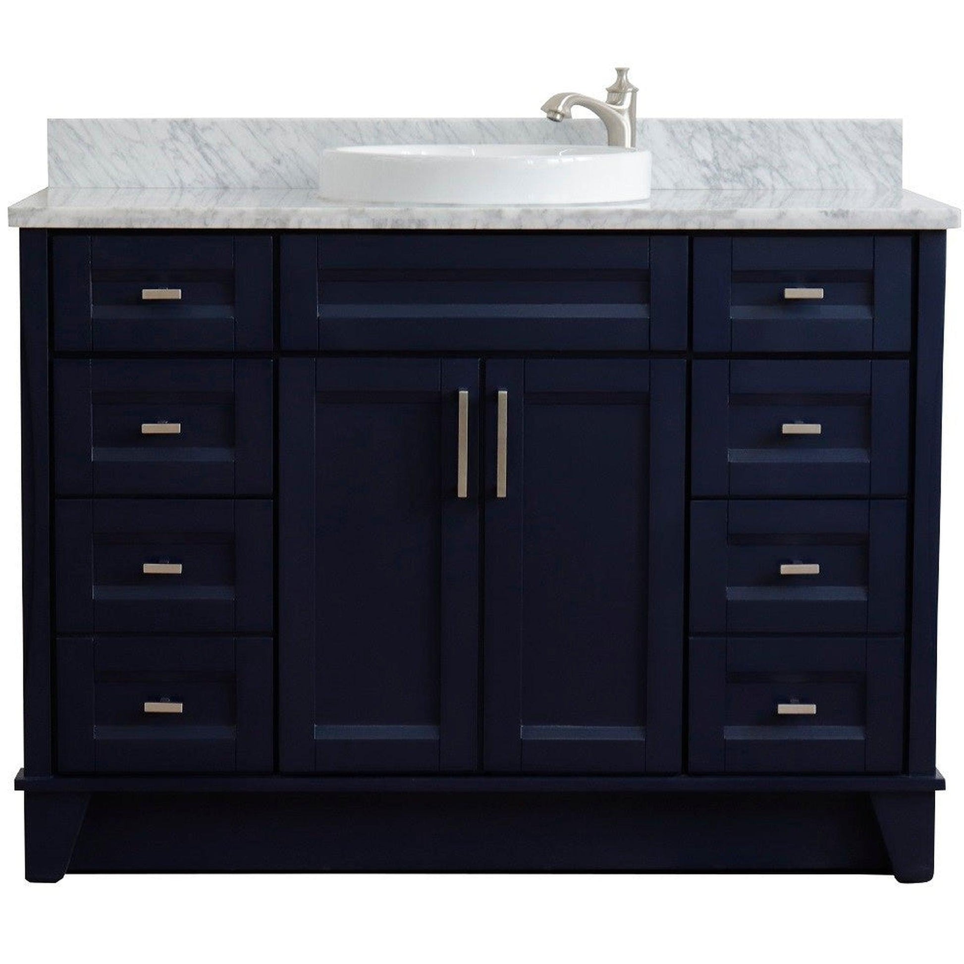 Bellaterra Home Terni 49" 2-Door 6-Drawer Blue Freestanding Vanity Set With Ceramic Vessel Sink and White Carrara Marble Top