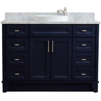 Bellaterra Home Terni 49" 2-Door 6-Drawer Blue Freestanding Vanity Set With Ceramic Vessel Sink and White Carrara Marble Top